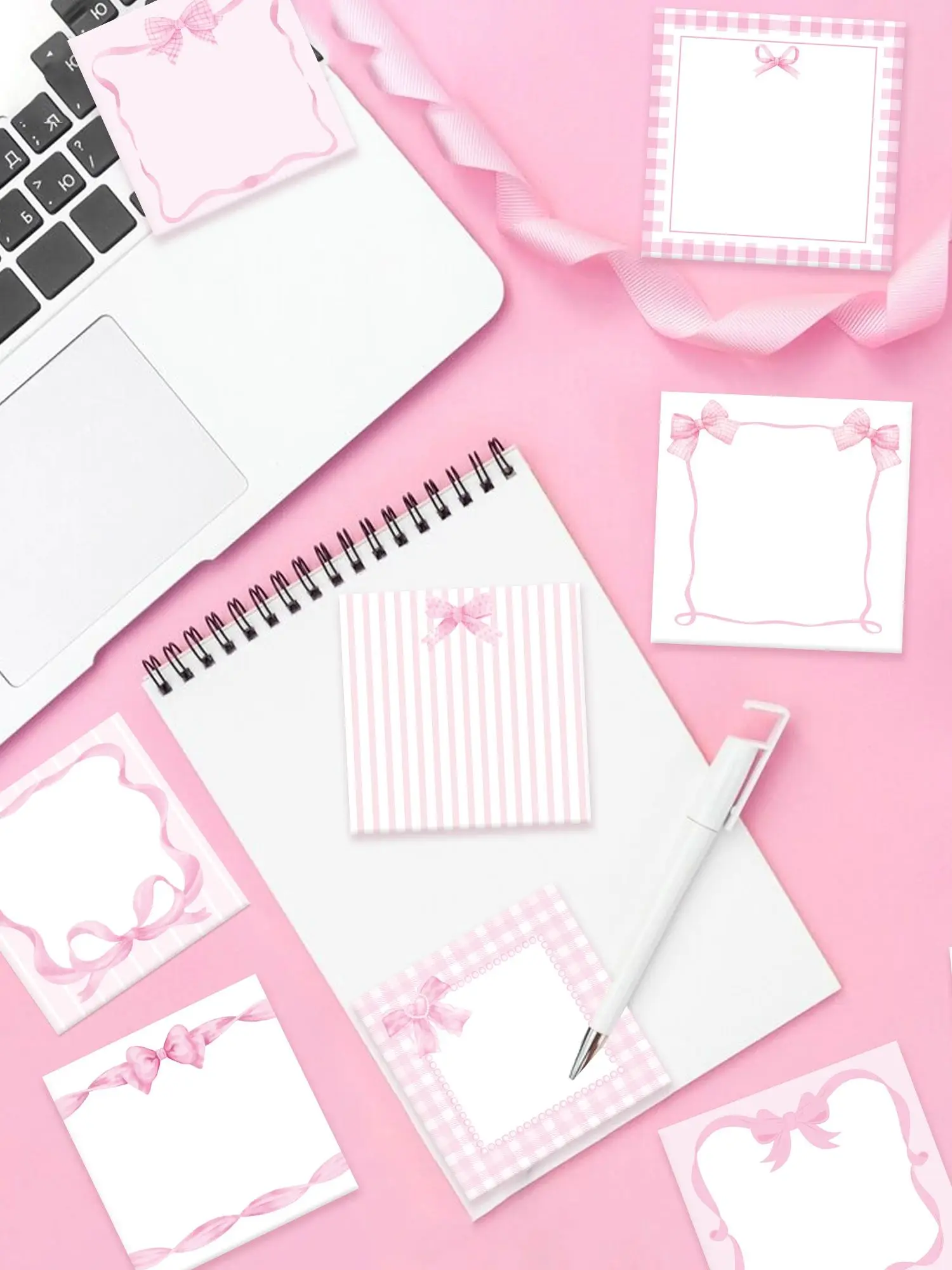 240 Seiten rosa Fliege Notizblöcke Set Kühlschrank Haftnotizen Briefpapier Etikett Notizblock Schleife selbstklebendes Notizbuchzubehör – Detail 4