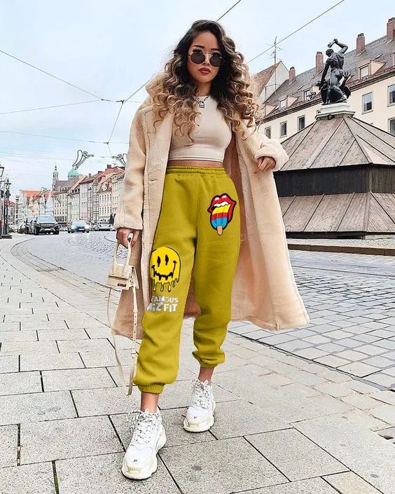 Hip-hop retro 90s women's casual pants color loose street high waist pocket pants plus size autumn and winter sports pants plus size capris