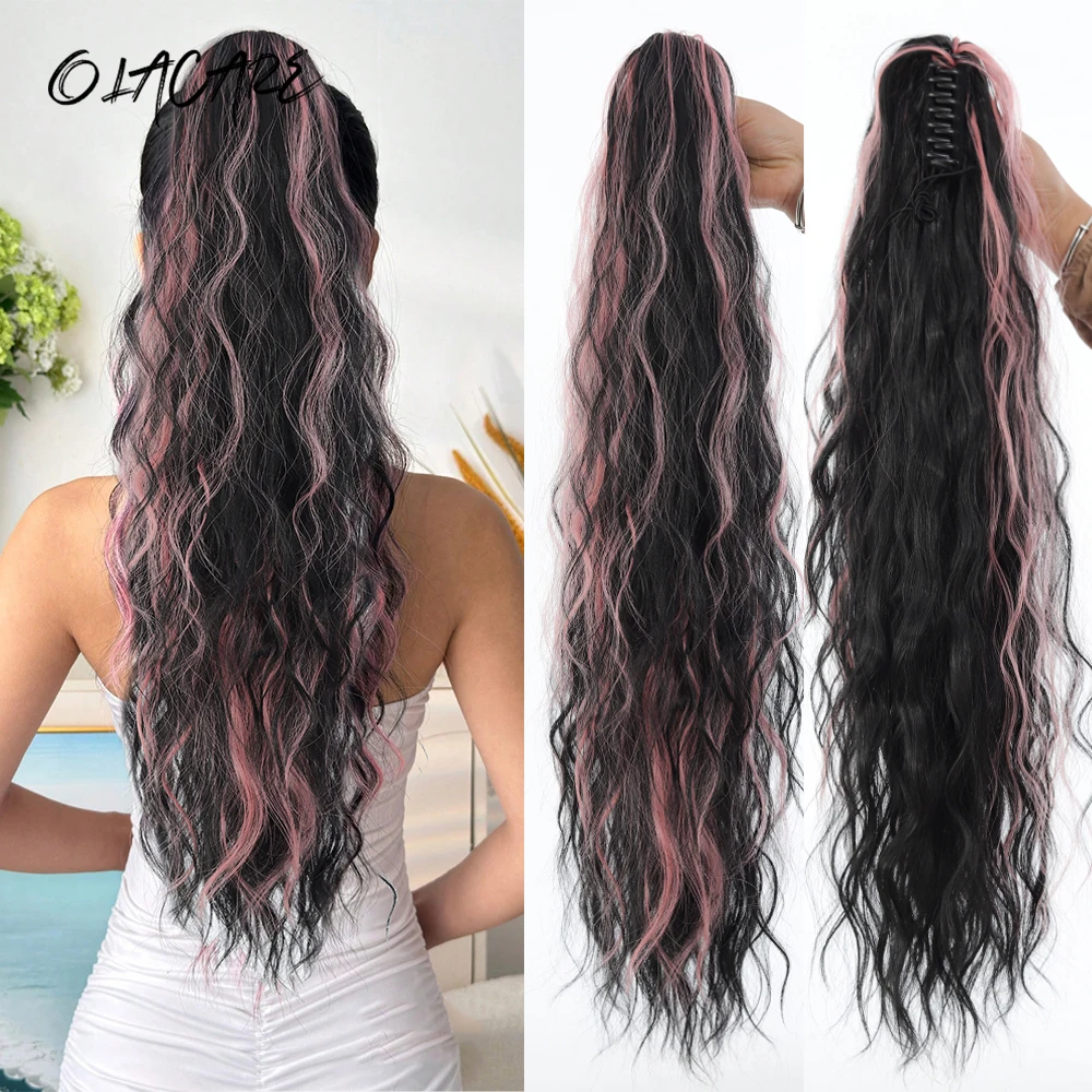 Synthetic Curly Ponytail Extension Black Blonde Pink for Women