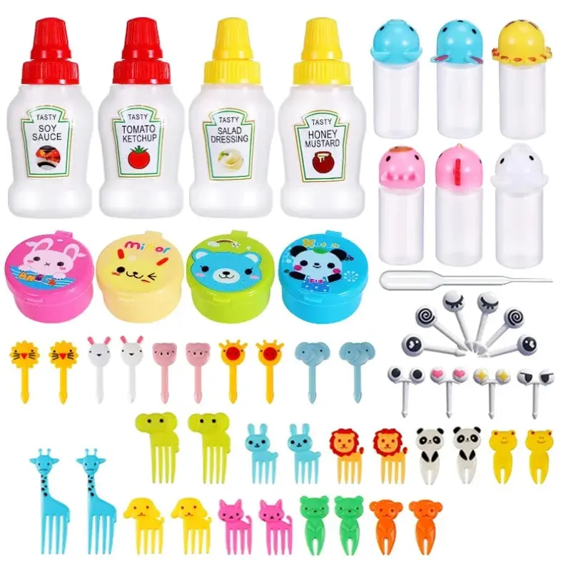 55pc Sauce Bottle Accessories for CHILDREN'S Bento Boxes Food Paddles Mini Ketchup Squeeze Bottles Back to School Sauce Bottle Accessories