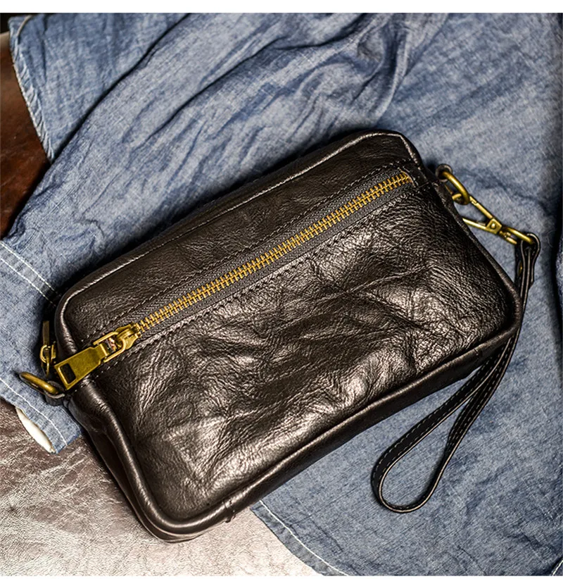 Casual soft genuine leather men shoulder messenger bag daily light natural cowhide multifunctional phone clutch wallet Teens