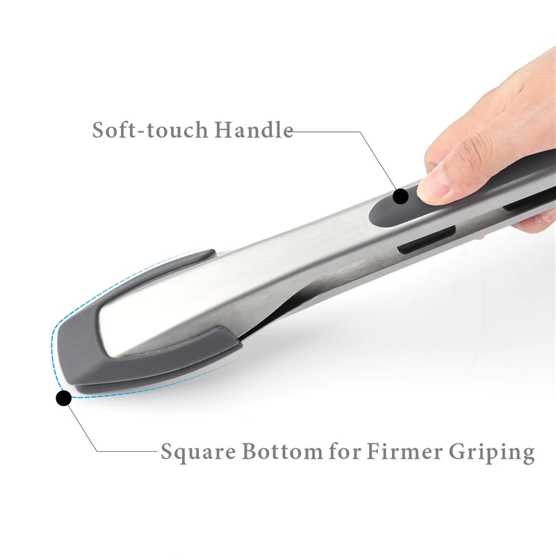 One-Hand Operation Silicone Food Tongs for Cooking Non-Slip Steak Clip Stainless Steel Kitchen Tong Salad Grill Food Bread Tong
