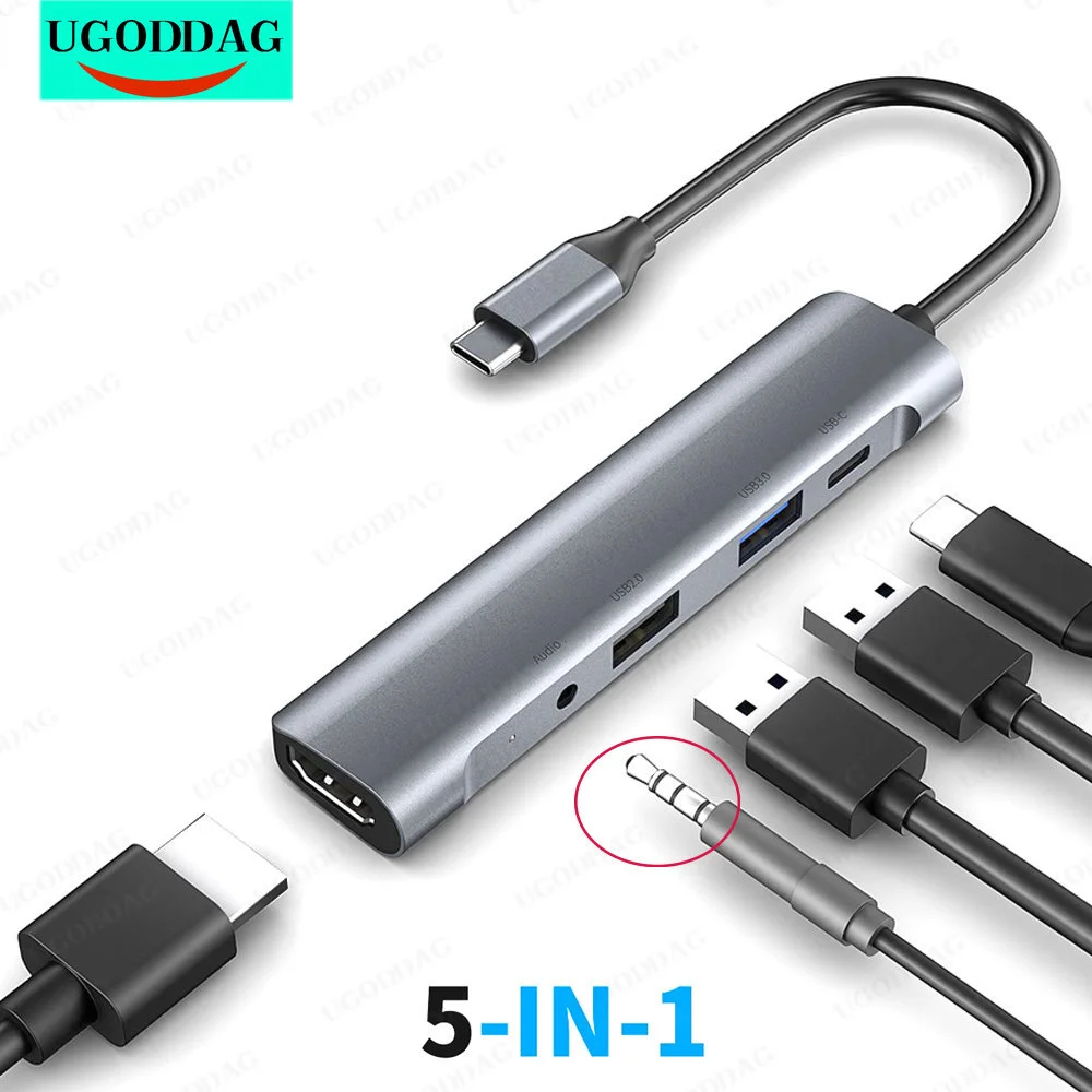 

Док-станция 5 в 1, USB Type C на 4K HDMI, 3,5 мм