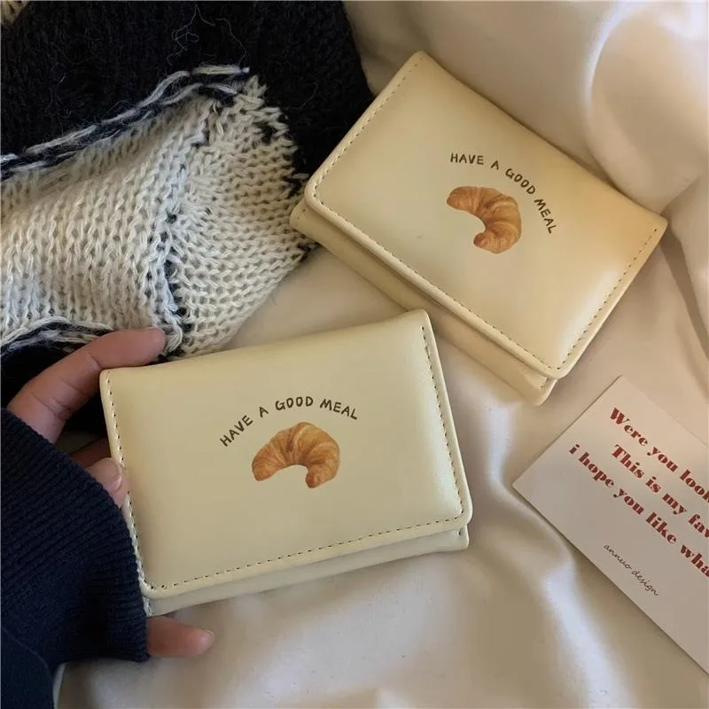 Xiuya Cute Bread Wallets for Women Ins Korean Style Fashion Simple Designer Card Wallet Square Leather Original Aesthetic Bags