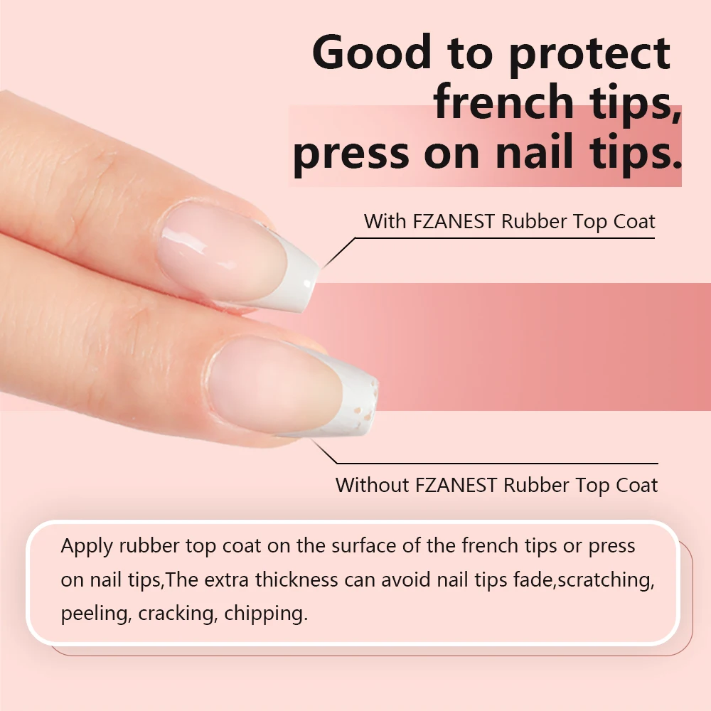 FZANEST Rubber Top Coat Thick No Wipe 2 in 1 Strengthener Gel High Shine Gel Nail Base Coat and Top Coat Nails 3