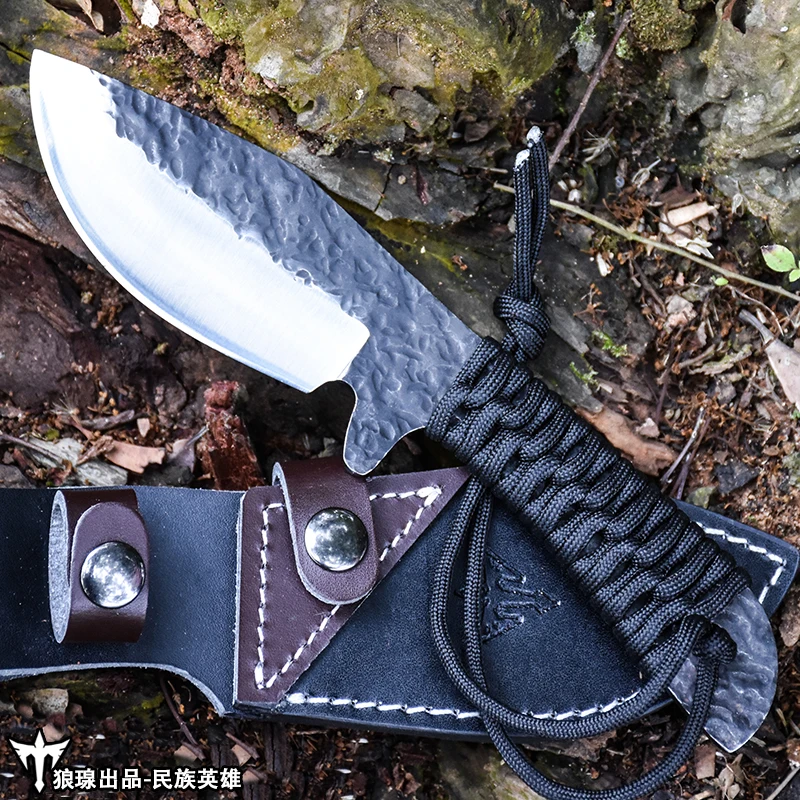 

Barbecue Small Straight Knife Fruit Knife Portable Outdoor survival knife black handle Camping Hunting Hike collection gifts