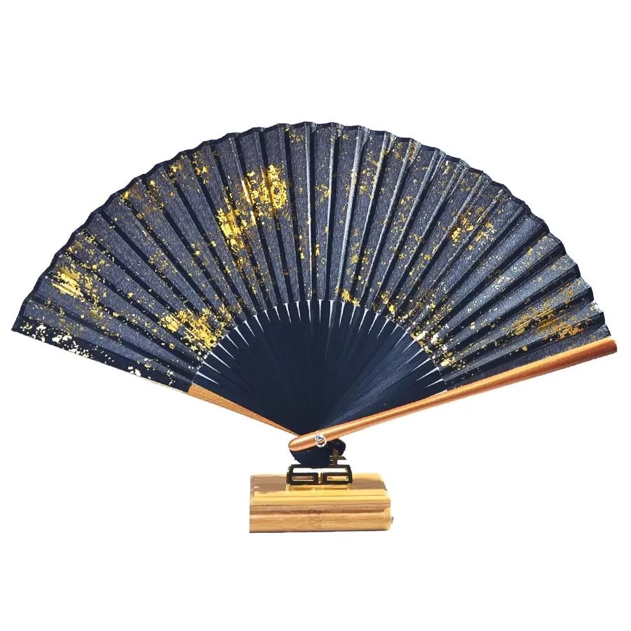 Chinese Silk Fan 6" Gold-Sprinkled Handmade Folding Fan for Hanfu Qipao Cheongsam