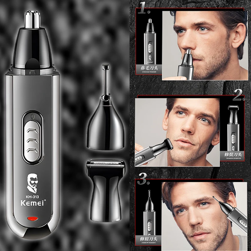 KEMEI Professional Electric Nose Hair Trimmer 3 In 1 Sideburns Knife Head Eyebrow Trimming Nose Hair Shaver