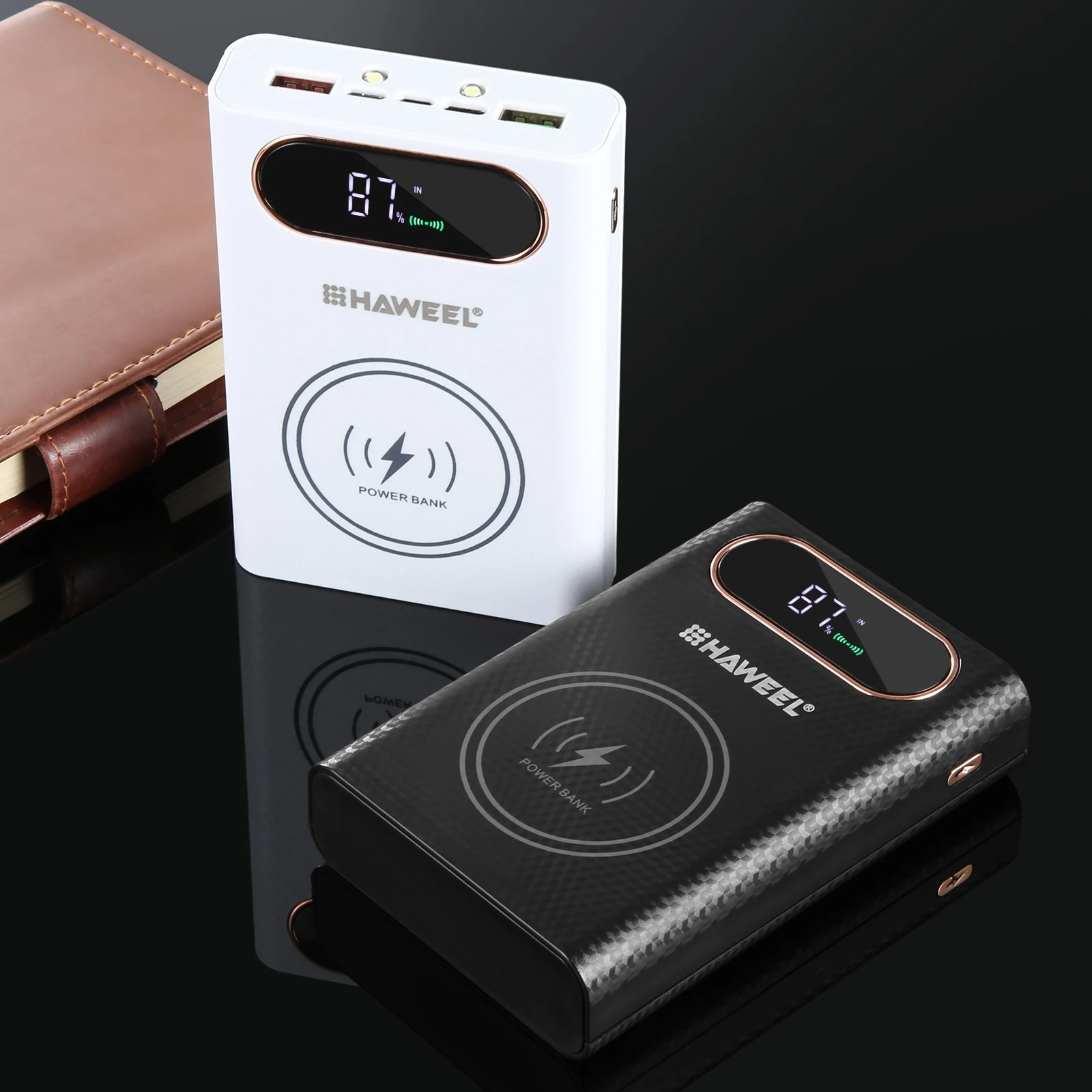 HAWEEL DIY 4 x 21700 Battery 22.5W Fast Charge 15W Wireless Charging Power Bank Box Case Display Not Include Batter