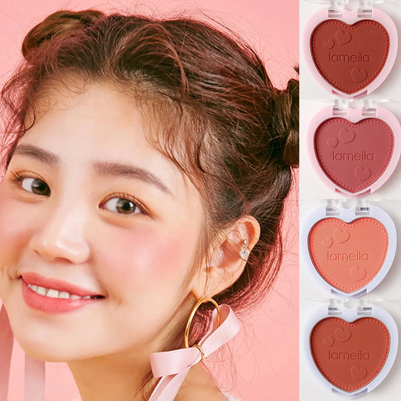 

4 Colors Peach Heart Pink Blusher Powder Sweet Girl Monochrome Delicate Matte Lasting Cream Cheek Brighten Face Cosmetics