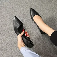 Black Chunky Heeled Women Shoes Square Heel Leather Shoes Pumps Zapatos De Mujer Fashion Designer Office Ladies - Image 6