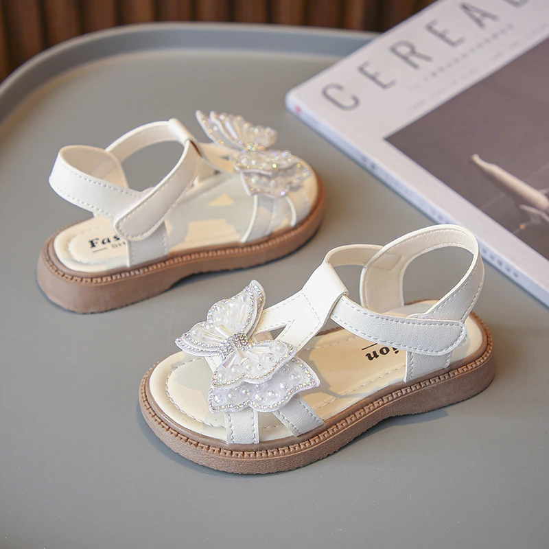 Toddler Girls Sweet T-strap Bowknot Sandals Beach Shoes Kids Princess Sandals 6-15 Years Flats Summer Baby Sandals for Girls 2