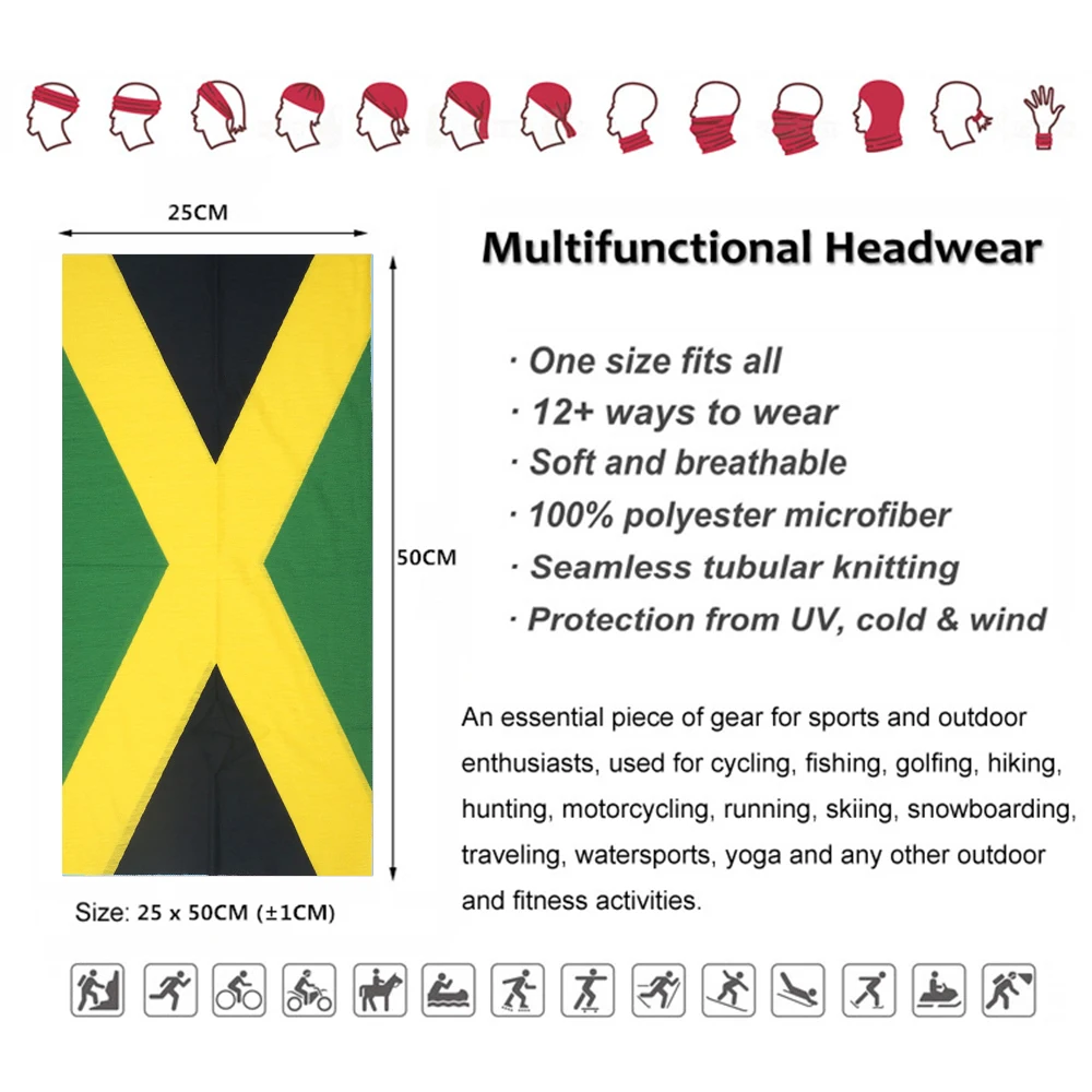 Breathable Running Face Mask Scarves Jamaica Flag Bandana Snood Polyester Biker Multi Purpose Use Head Wrap Neck Gaiter JM printed scarf neck gaiter scarf neck warmer scarf cotton head wrap pirate hat bandana