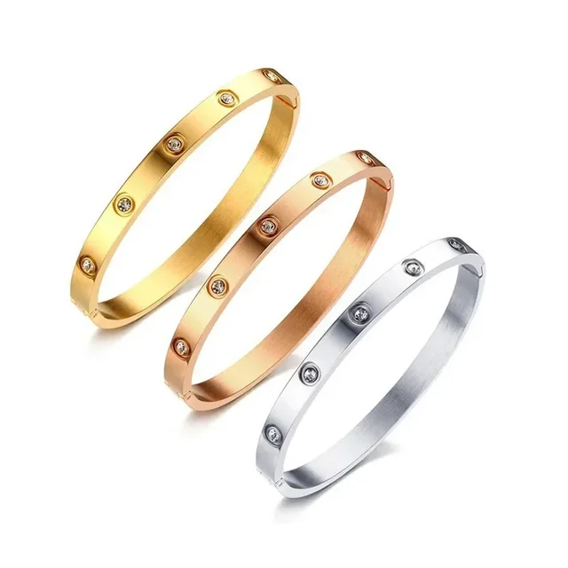 Gold Plating Lover Bracelets&Bangles for Women Rose Gold Color Stainless Steel Charming CZ Cuff Bracelet Luxury Jewellery Gifts 3