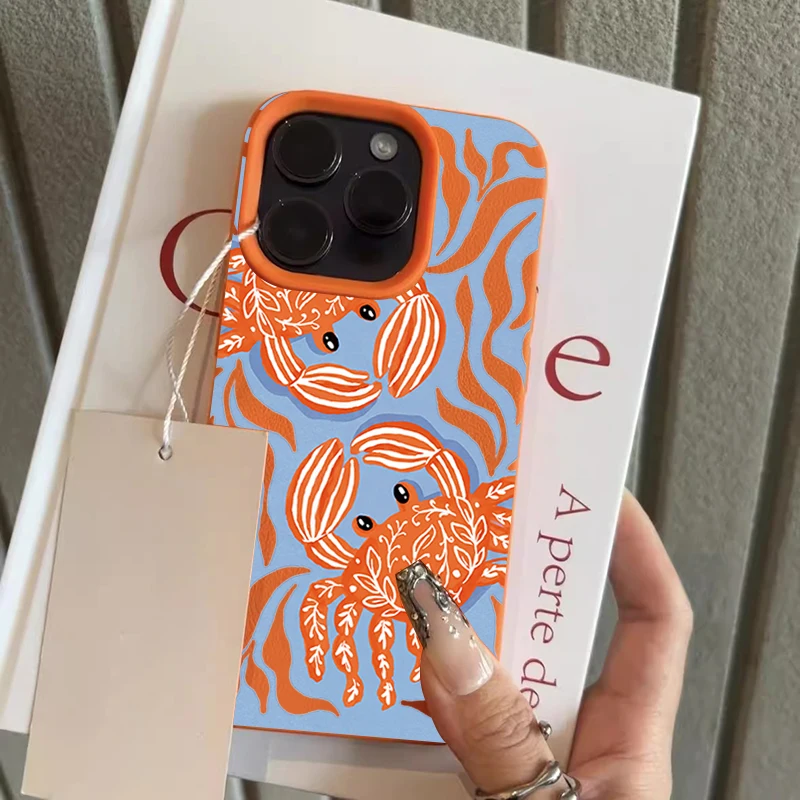 Vibrant Orange Crab Wave Shockproof Silicone Phone Case