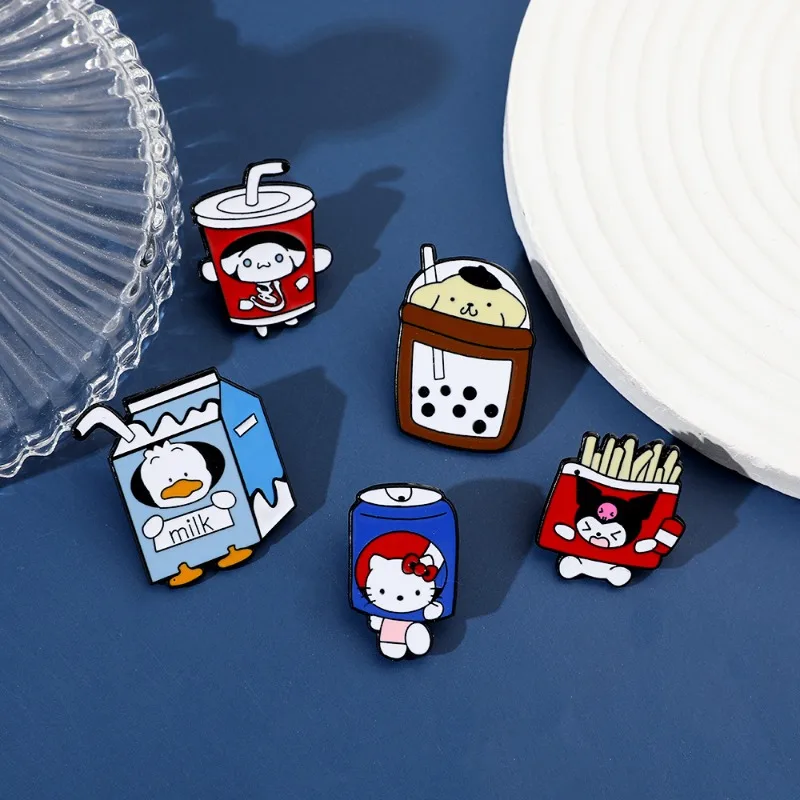 

New Kawaii Sanrio Hello Kitty Kuromi Cinnamoroll Brooch Metal Badge Cartoon Cute Creativity Clothing Bags Decorate Accessories