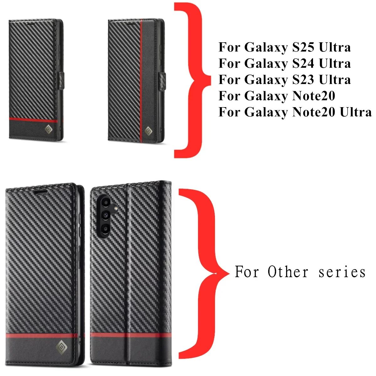 Leather Phone Case Carbon Fiber Leather Case Samsung Galaxy S25 S24 S23 Ultra S22 S21 S20 FE S10 S9 Plus Note 20 + Business Wallet Card Cover