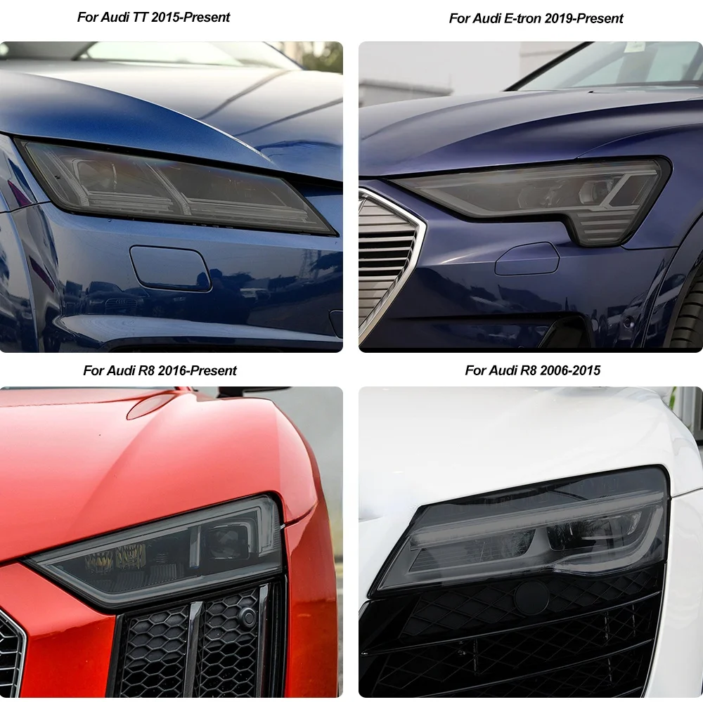 2pcs Black TPU Car Headlight Protector Film Sticker for Audi A4 8V A3 B8 B9 A5 A6 C8 A7 A8 D4 TT E-tron R8