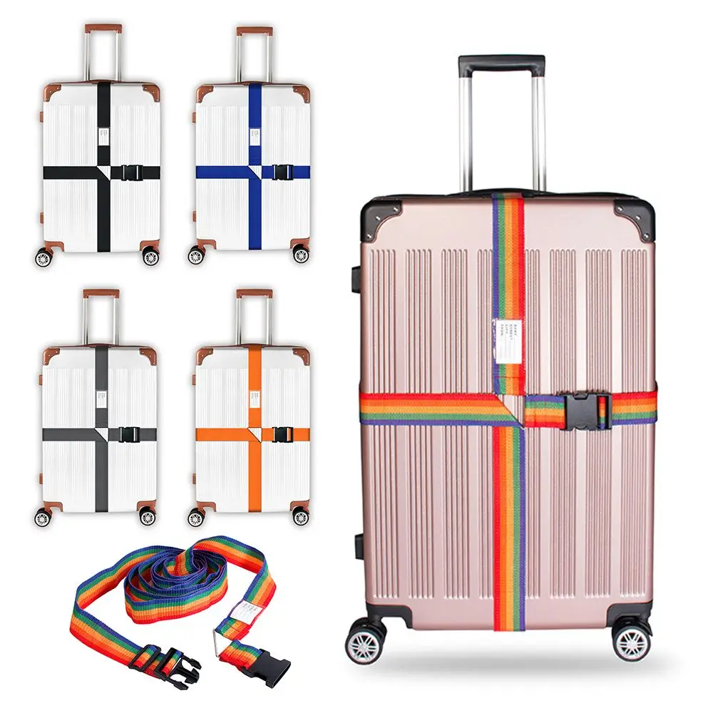 Correa de hebilla de equipaje, cinturón cruzado ajustable, accesorios de viaje, correa de hebilla de maleta, cinturones de embalaje de equipaje arcoíris