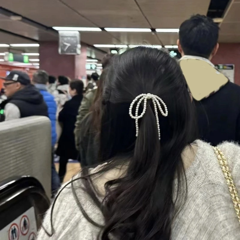 달콤한 진주 Bowknot 머리 바레트 여자 여자 헤어 클립 헤어 그립 헤어 액세서리 머리 장식 웨딩 파티 공급