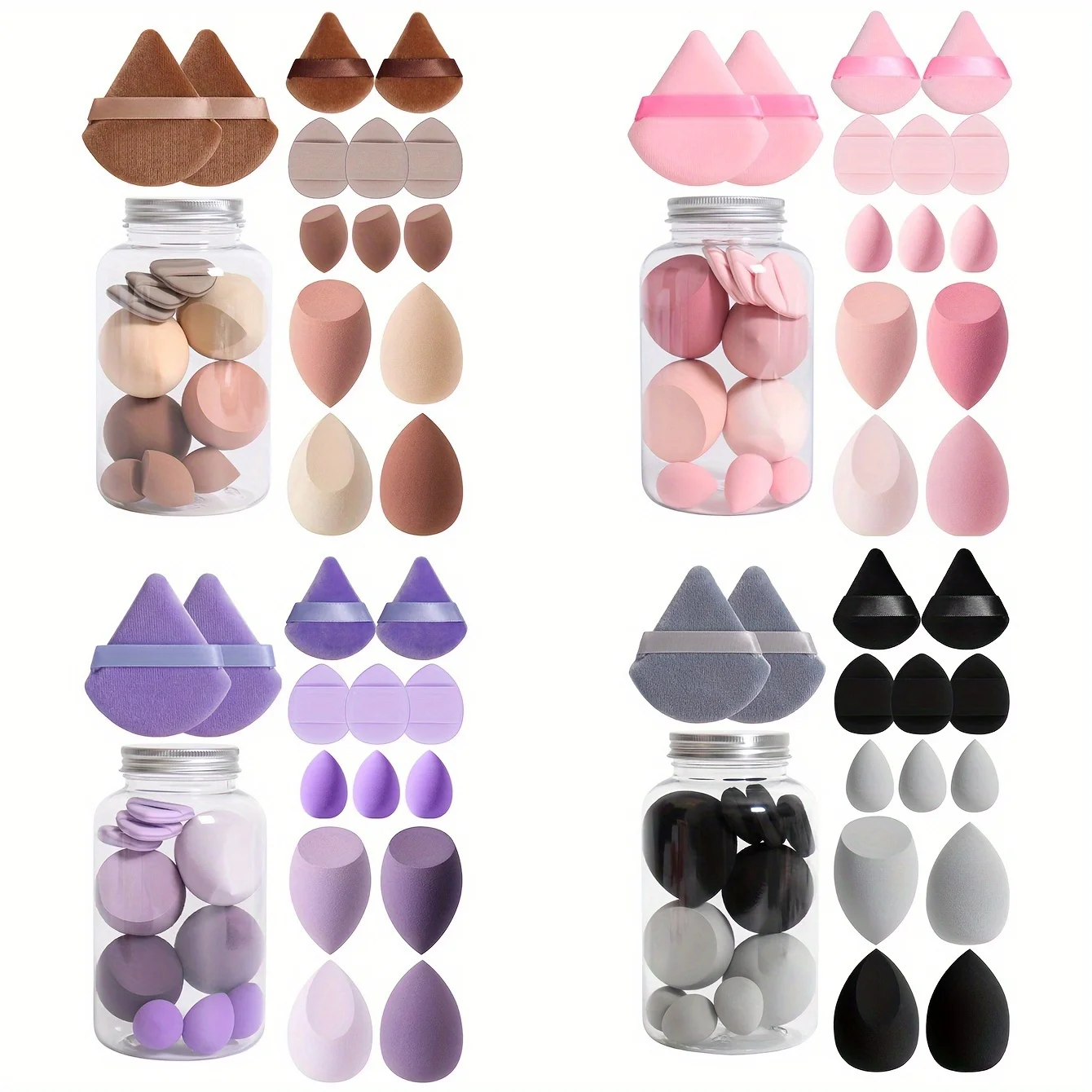 14pcs Makeup Sponge Set With Storage Jar Latex-Free, Makeup Sponge Finger Puff, Dual-Use Wet & Dry Foundation Cosmetic Puffs