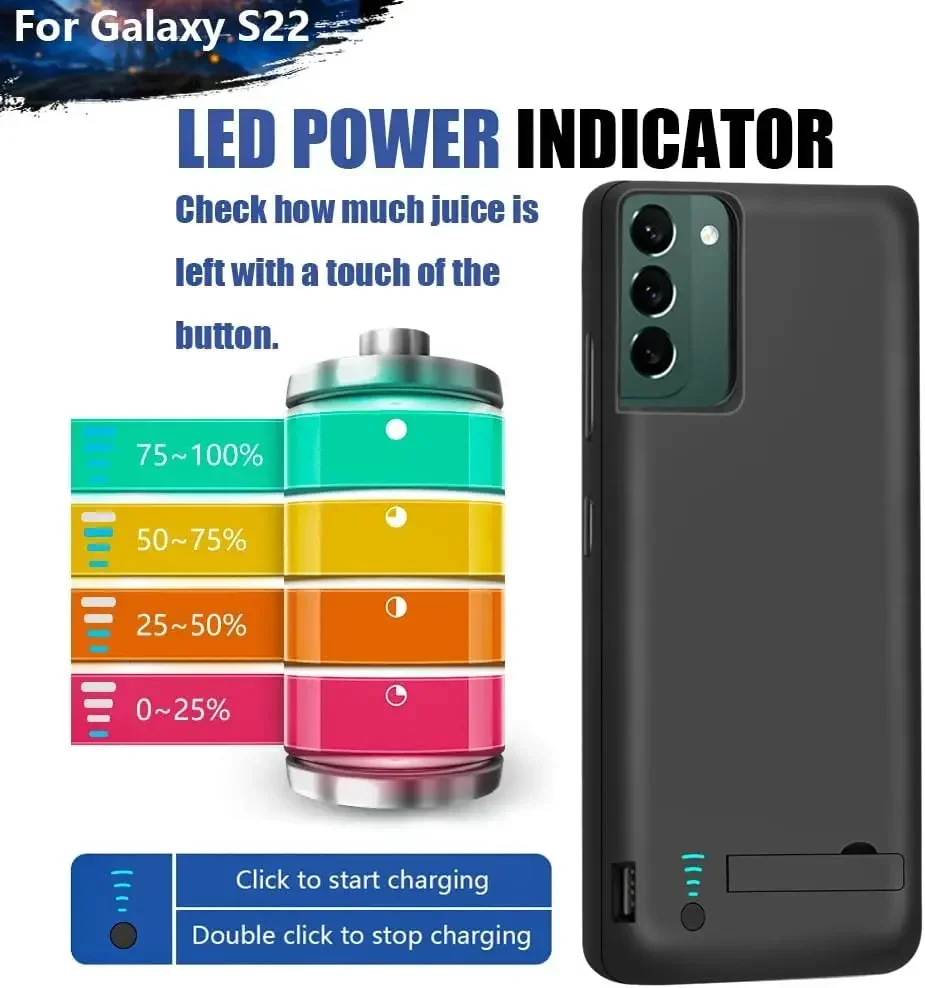 제이오웨이드 삼성 갤럭시 S22 S22+ 플러스 S22 울트라용 10000mAh 배터리 충전 케이스 파워 뱅크 충전 폰 커버