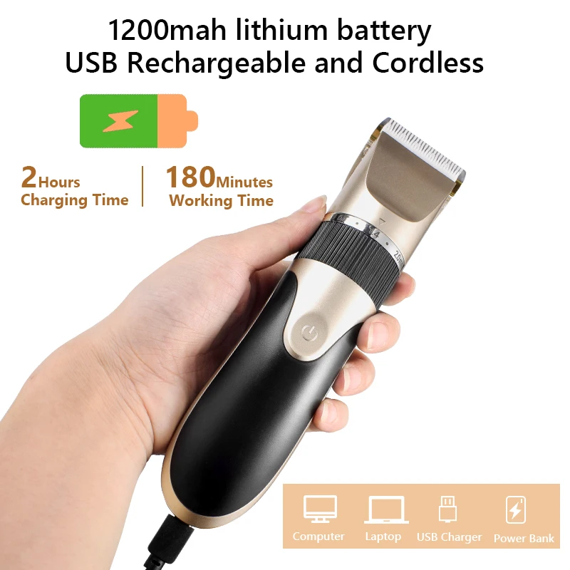 Máquina de Cortar Aparador de Barba Máquina de Corte de Cabelo Corte de Cabelo Profissional Cabelo Barbeiro Recarregável Lâmina Cerâmica Baixo Ruído Adulto Garoto 10 Computers & Electronics