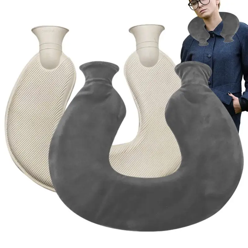 겨울용 목 핸드 워머 휴대용 온수 물병 가방, u자형 핫 팩, 고무 뜨거운 물 주머니, 목과 어깨용