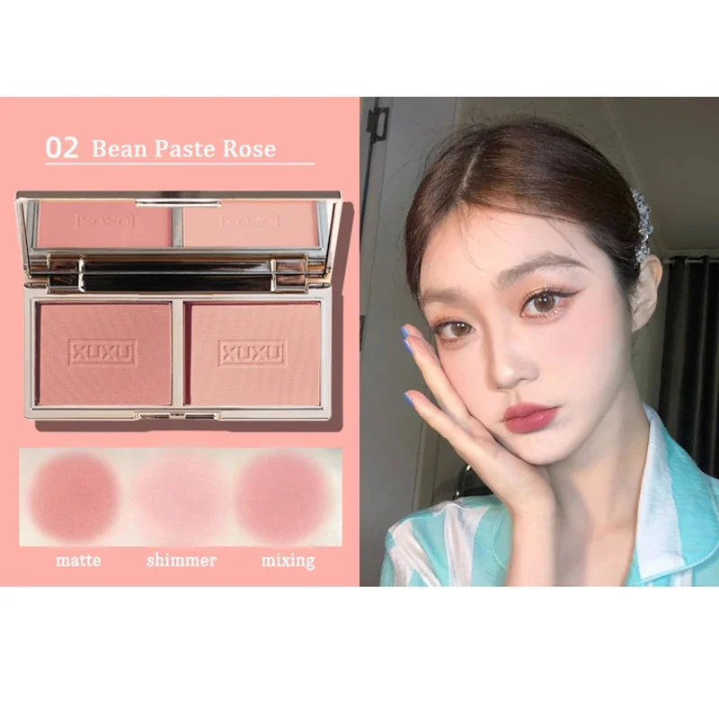 Two-tone Peach Blush Palette Natural Rose Pink Red Rouge Face Cheek Pigment Shimmer Brighten Long-lasting Nude Makeup Cosmetic
