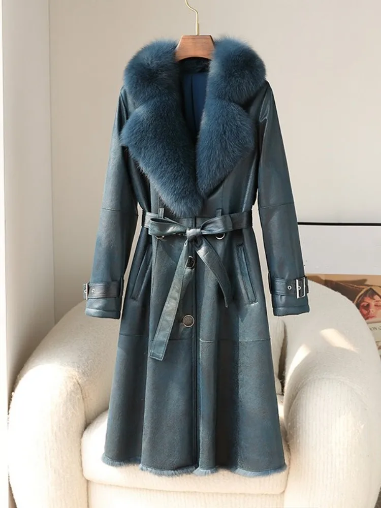 Fashion Winter Women Medium Real Fur Jacket Vintage Fox Fur Collar Hooded  Natural Wool Coat Adjustable Waist Shearling Overcoat - Real Fur -  AliExpress