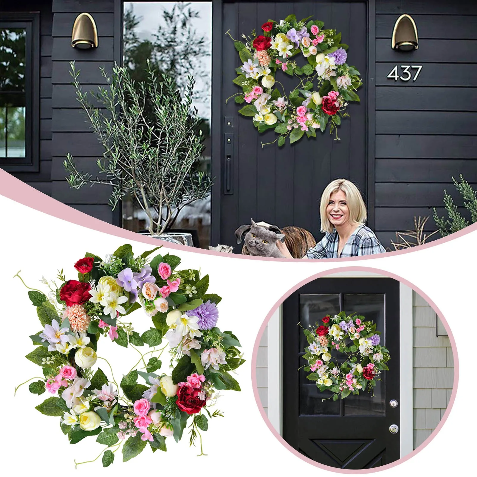 

Wreaths Fresh Small Fresh And Idyllic Flower Door Flower Ring Decoration Wall Hanging Front Winter Wall Decorations for Home