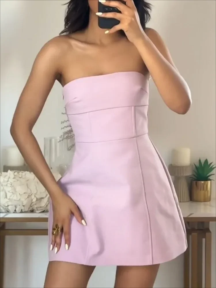 strapless open back dress Gaia Satin Midi Dress