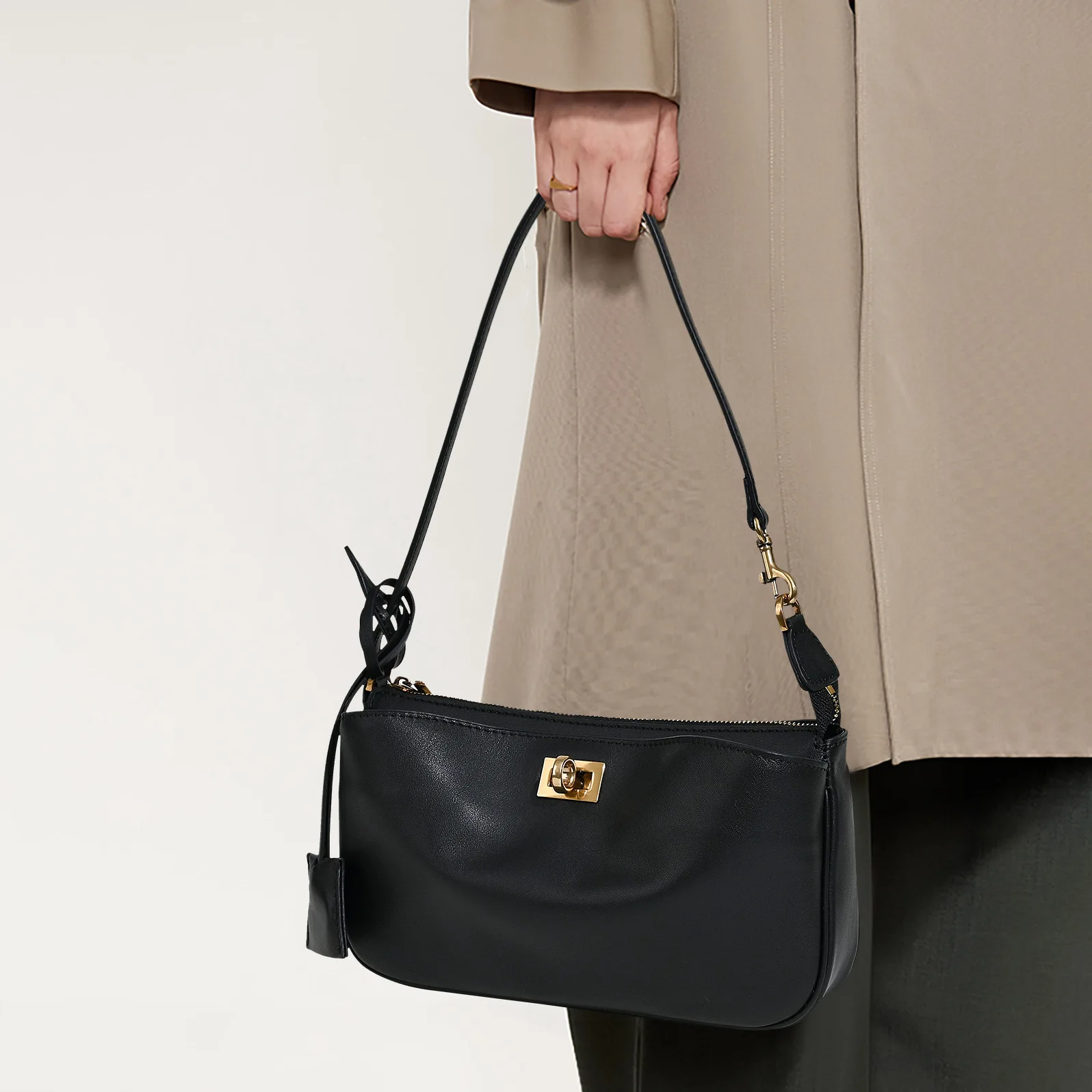 2025 Spring New Luxury Brand Rodeo Women Shoulder Bags Genuine Leather Black Handbags Women Fashion Gold Buckle Underarm Bags 3