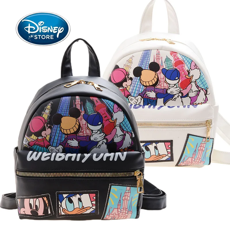 

PU Leather Kids Backpack Disney Cartoon Mickey Minnie Donald Duck Anime Girls Waterproof Bag Zipper School Bag Ladies Backpack