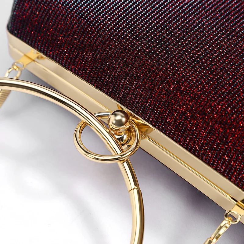 Red Banquet Handbag Dinner Bag Advanced Retro Flash Shiny Evening Bag Handheld Women's Chain Shoulder Crossbody Banquet Handbag