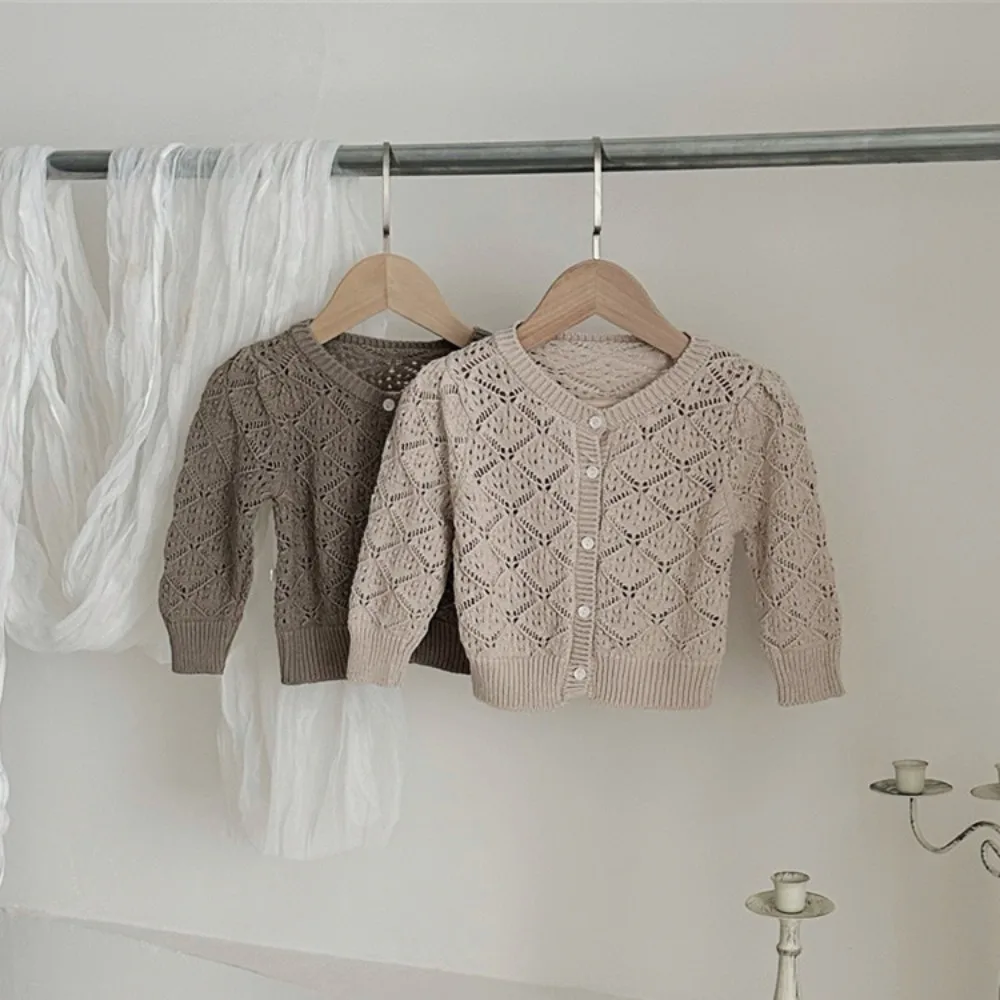 Ins Baby Sweater Coat 2025 Spring And Autumn Baby Hollow Knitted Sweater Cardigan Girl Baby Long Sleeve Coat
