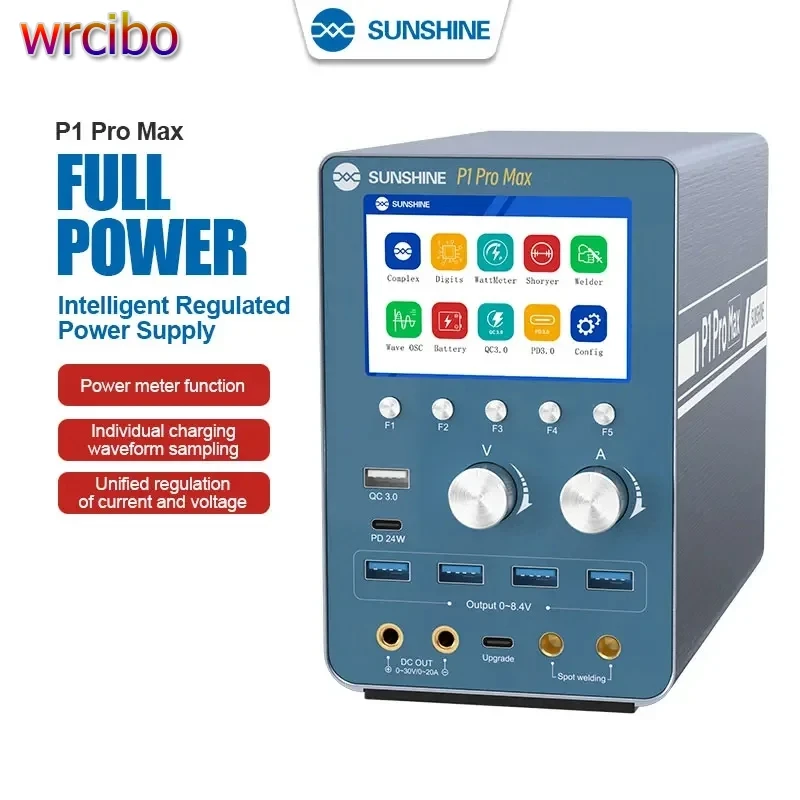 

Регулируемый источник питания Sunshine P1 Pro MAX с дисплеем формы волн и коротким замыканием/функцией точечной сварки батареи/быстрой зарядки