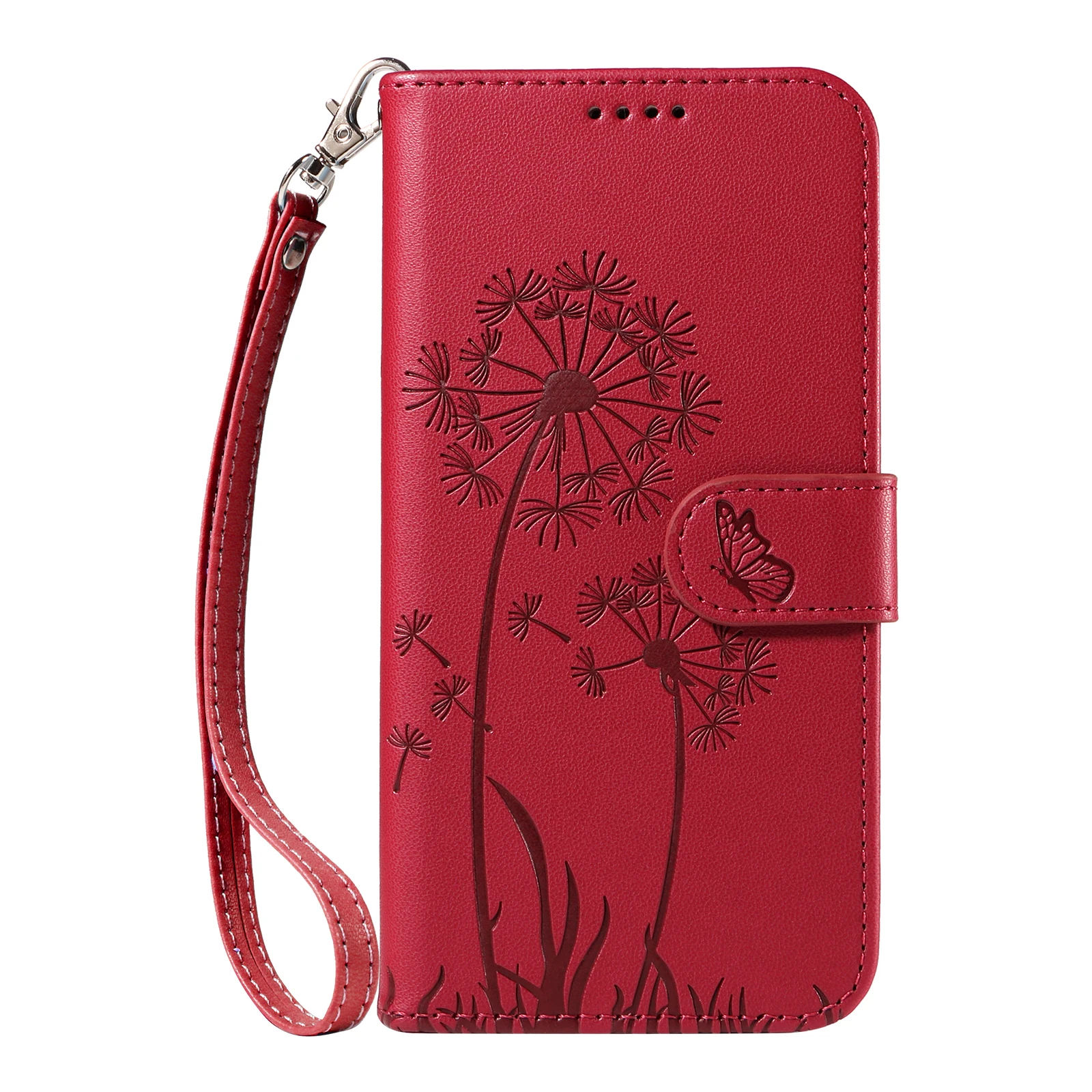 Dandelion Embossed Leather Wallet Flip Case with Card Holder