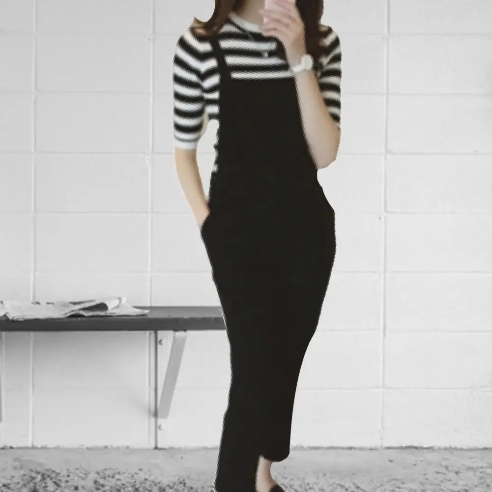 

Women Jumpsuit Solid Color Square Neck Sleeveless Lady Jumpsuit Preppy Style Ninth Pants Match Top Casual Split Summer Jumpsuit