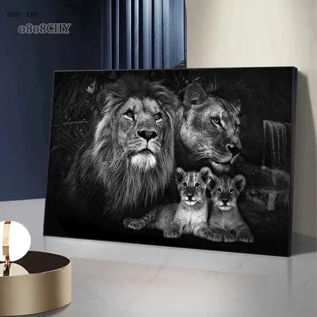 Modern Lion Family Canvas Painting