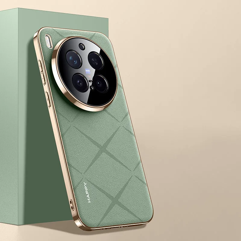 ELVEV Premium PU Leather Electroplated Camera Protection Phone Cover