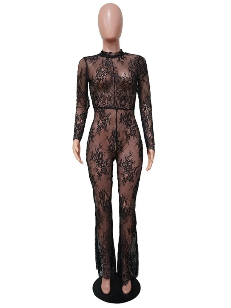 Wmstar Jumpsuits Rompers Women Wholesale Best Selling Lace See Through Sexy Nightclub Plus Size Summer 2025 Europe America