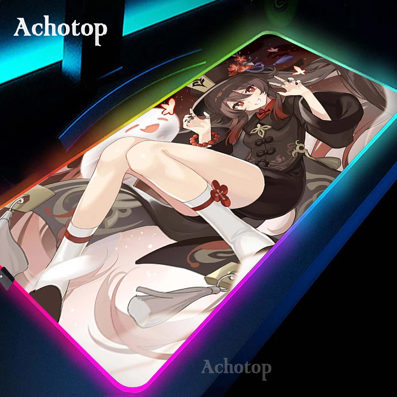 Tao-genshin Impact Gaming Mouse Pad Anime Antislip Tapete Led Grande Rgb Computador pc Laptop Gamer Mat Backlit 80x30cm hu - Imagem 6