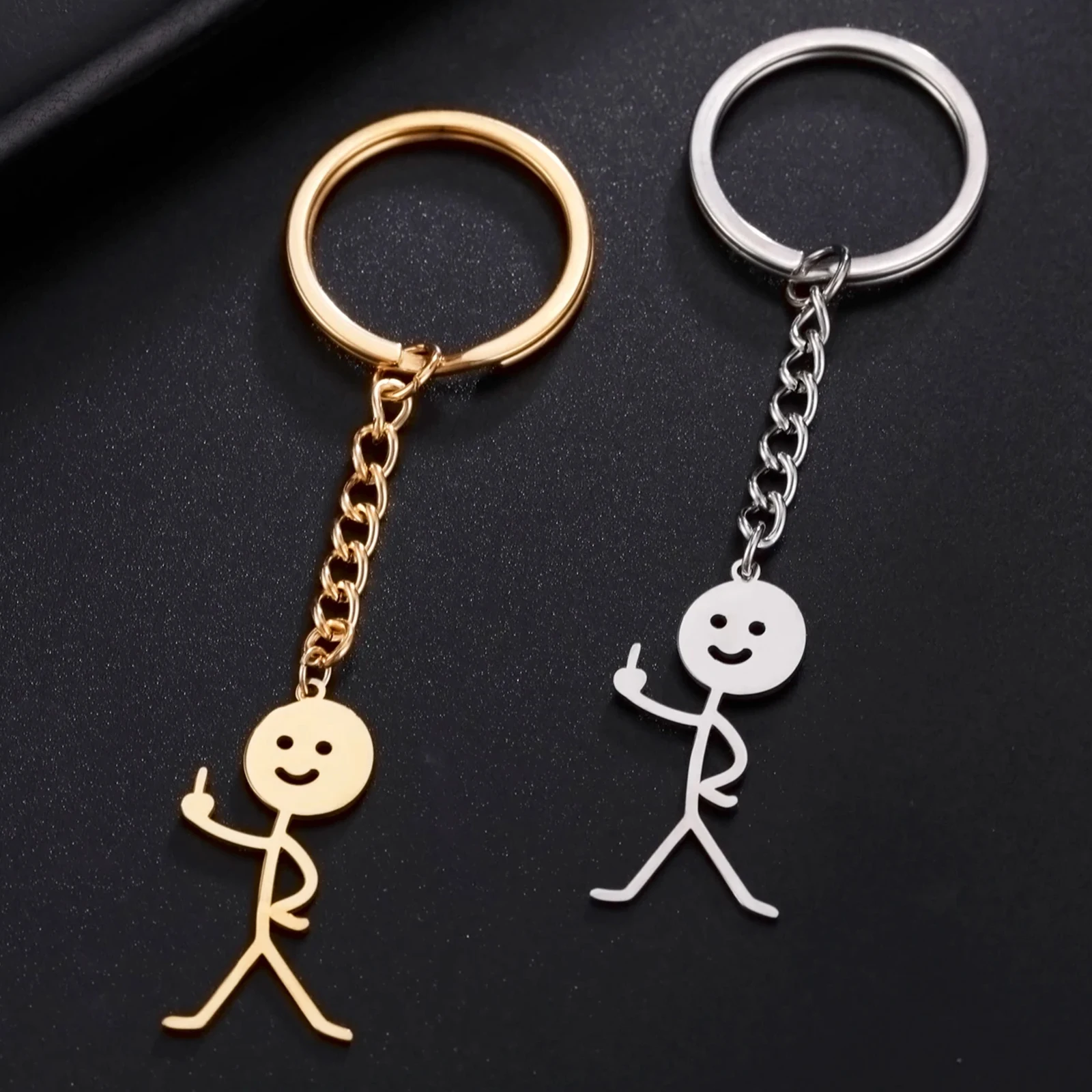 Teamer Funny Middle Finger Stickman Keychain 2024 Cute Trend School Bag Car Key Pendant Couple New Trinket Gift Keyring - Image 3