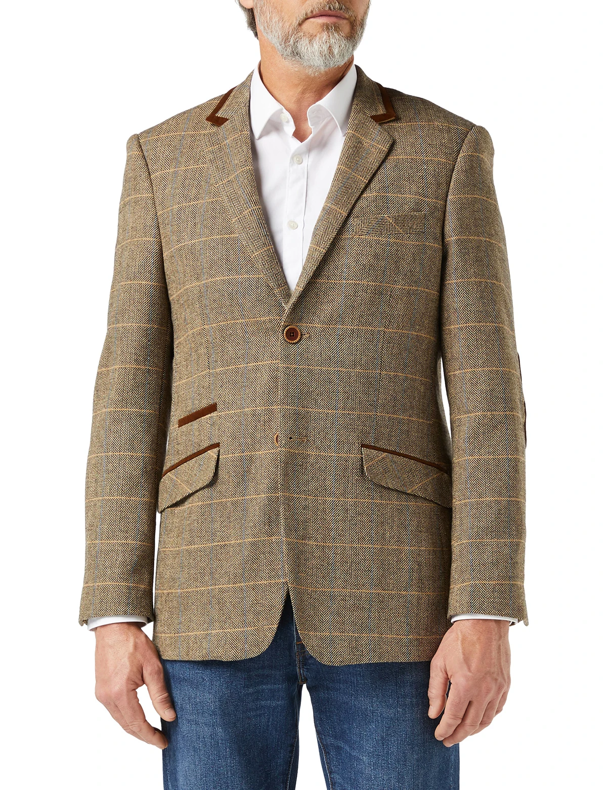 Pinstriped Herringbone Men's Fall Coat Slim Fit Tuxedos Elbow Patch Blazer Groom Wear For Wedding Made Only Jacket