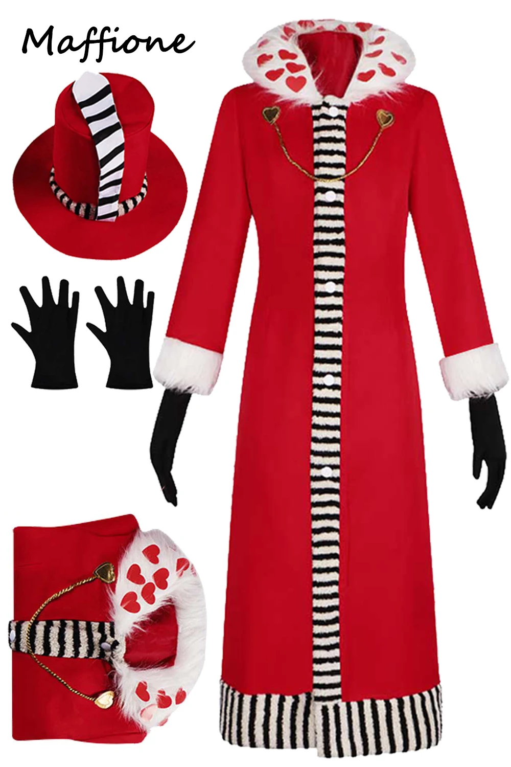 

Костюм для косплея Valentino из мультфильма Hell Inn, мужская шапка для ролевых игр, длинные красные пальто, перчатки, наряды для мальчиков и взрослых мужчин