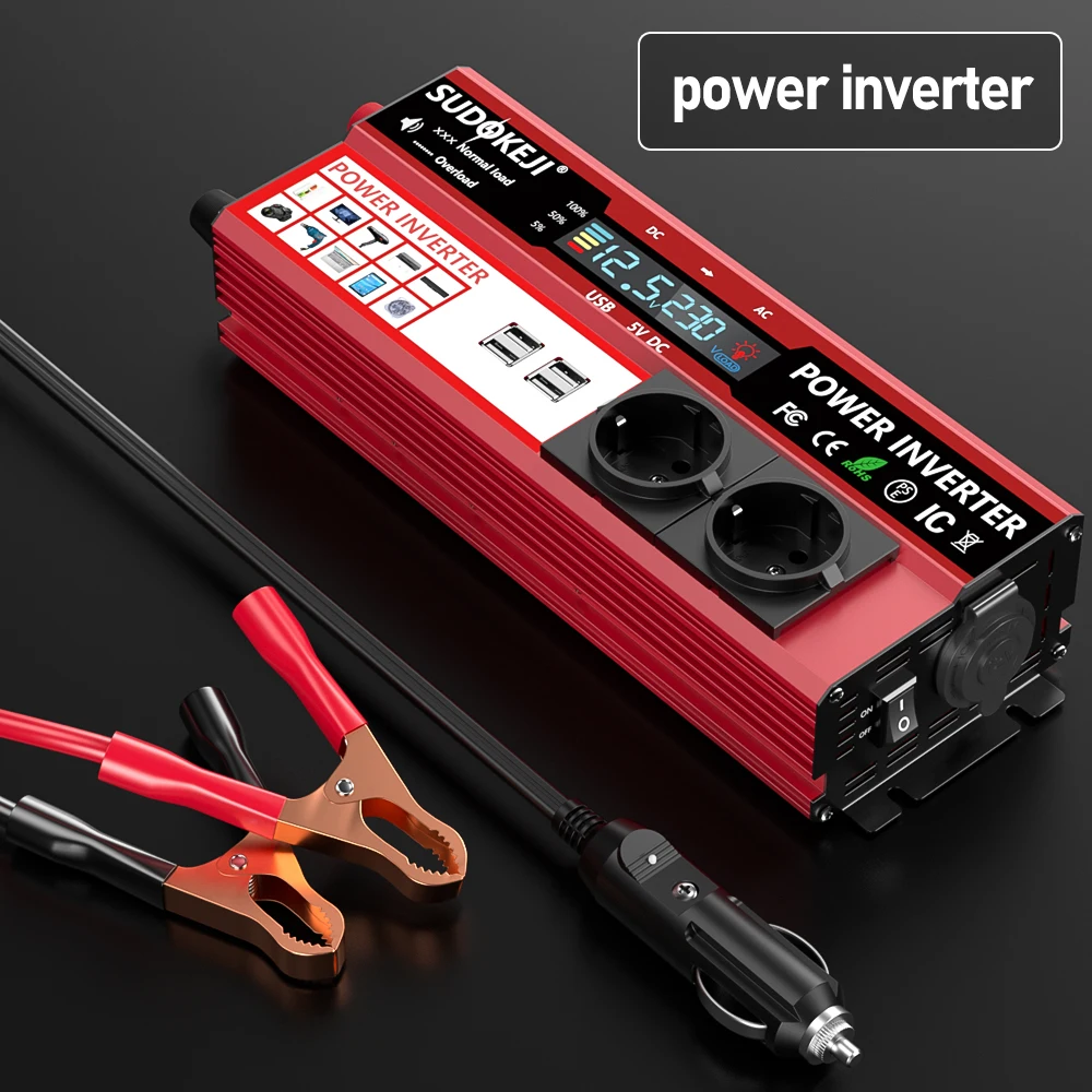 12V To 220V 4000W Power Inverter LCD Display EU Socket Solar Inverter Dual USB Fast Charging for Phone Laptops Car power inverter