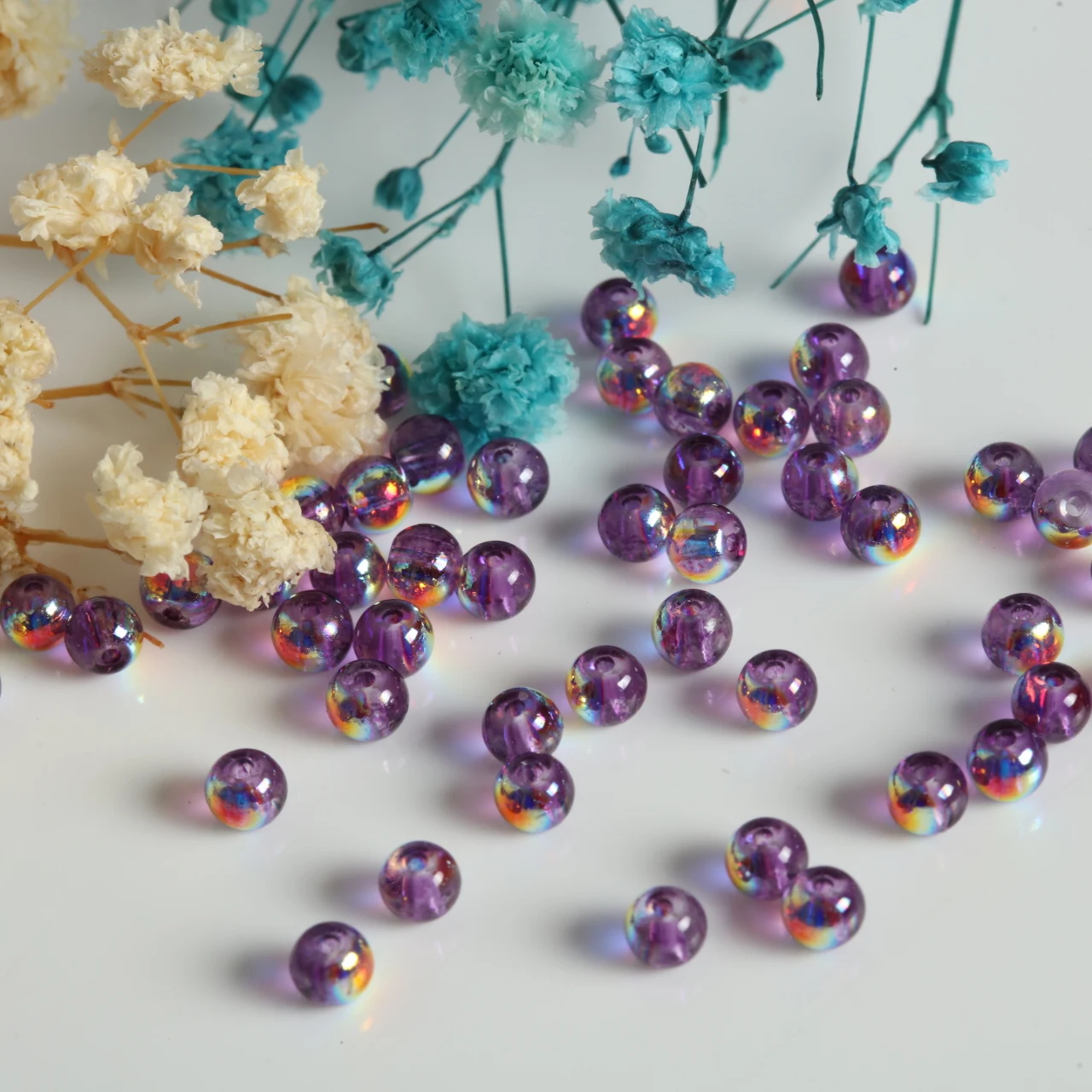 Purple Iridescent Round Glass Beads