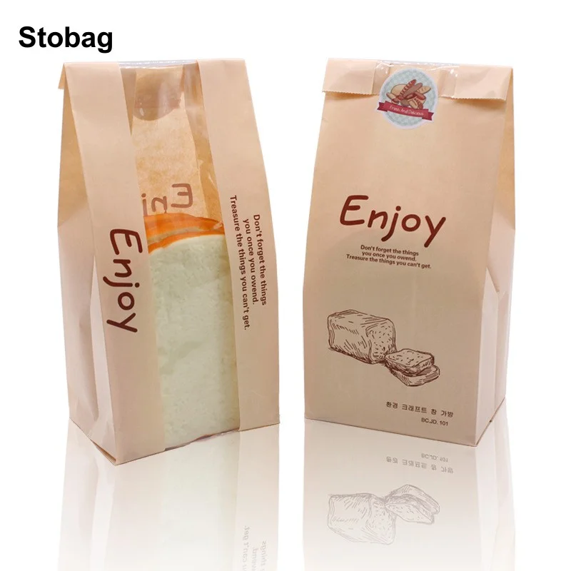 

StoBag 50pcs 250g Wholesale Kraft Paper Toast Bread Packaging Bags with Window Cake Storage Baking Cookies Handmade Favor Party