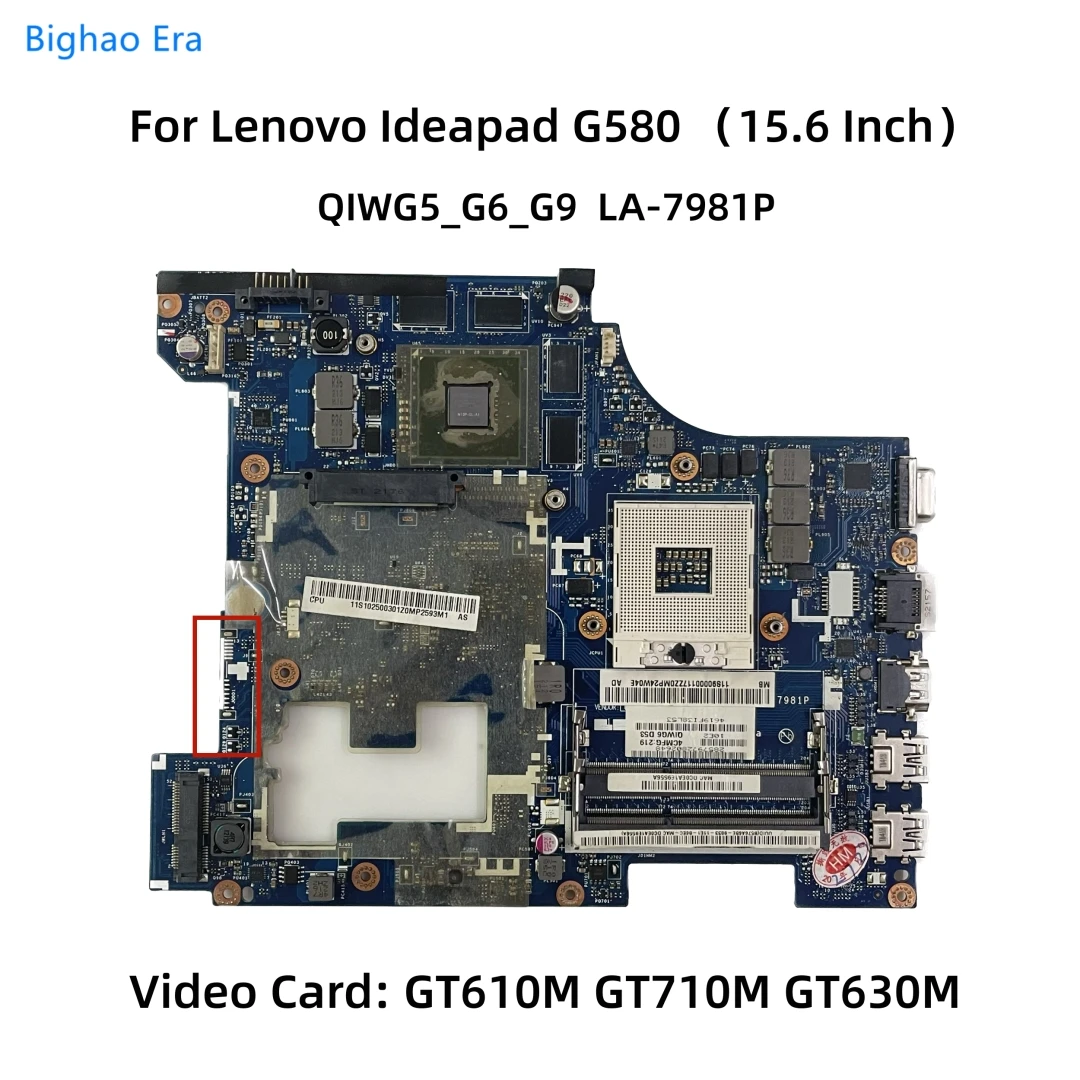 

Детская материнская плата QIWG5 для ноутбука Lenovo Ideapad G480 G580 с набором Микросхем HM76 GT610M GT710M, 1 ГБ, видеокарта 100%